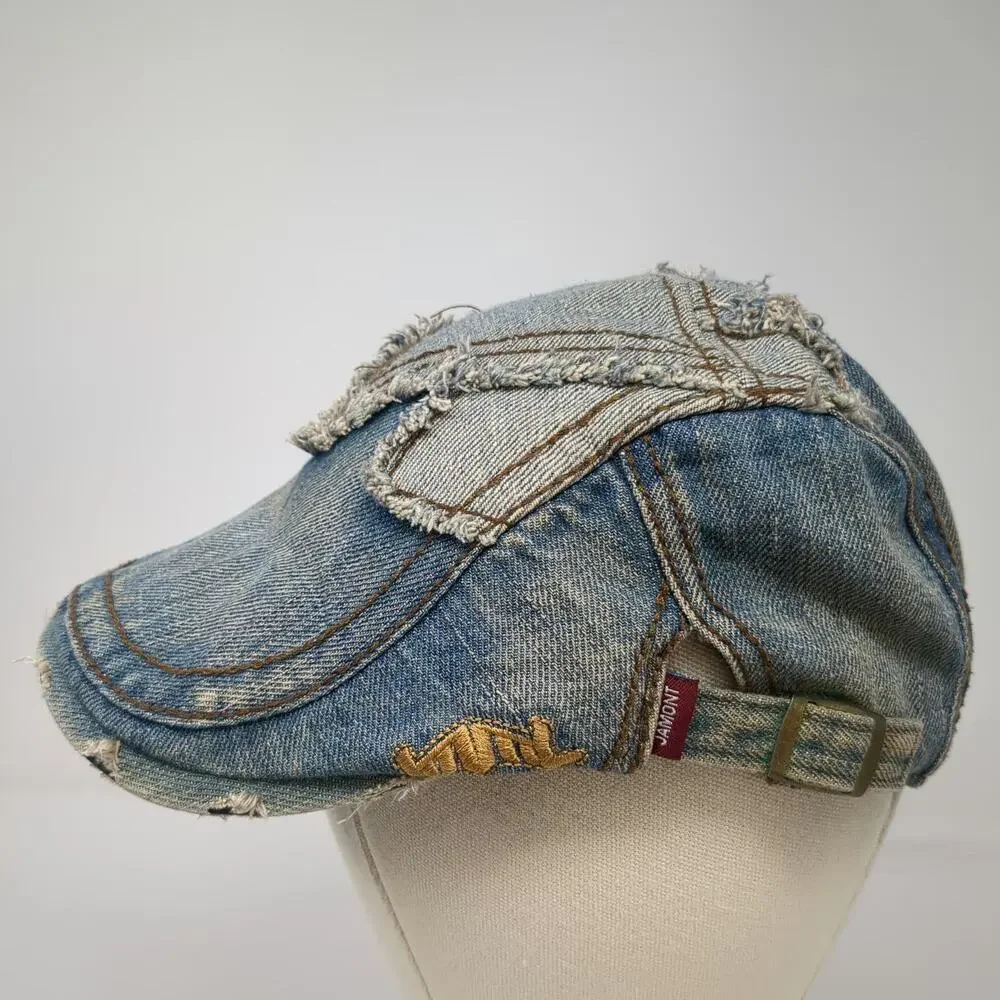 Jamont Newsboy Cap Hat Blue One Size Slideback Denim Patchwork Contrast Stitch